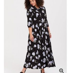 Torrid black floral maxi shirt dress size 1